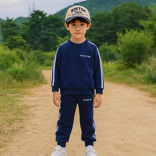 Spring and Autumn Boys Casual Middle-aged Sports Set Navy Blue Size 4-10y