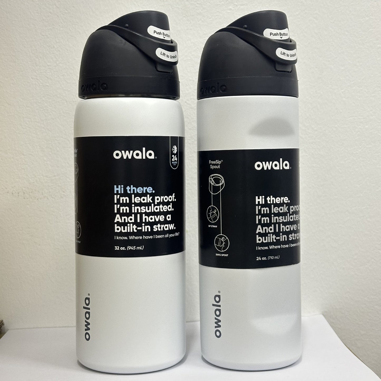 Owala Bottle Stainless Steel Free Sip Leak-proof White & Black 710-950ml