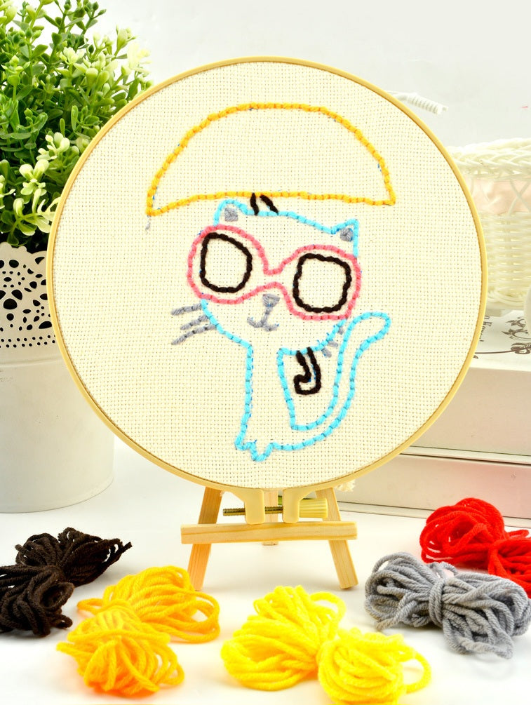 DIY Kids Embroidery Kit with Hoop, Stand & Colorful Yarn – Assorted Animal Designs