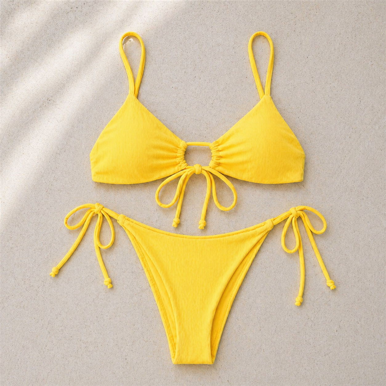 Women Ribbed Yellow Swimsuit - 2pcs | Size S-L