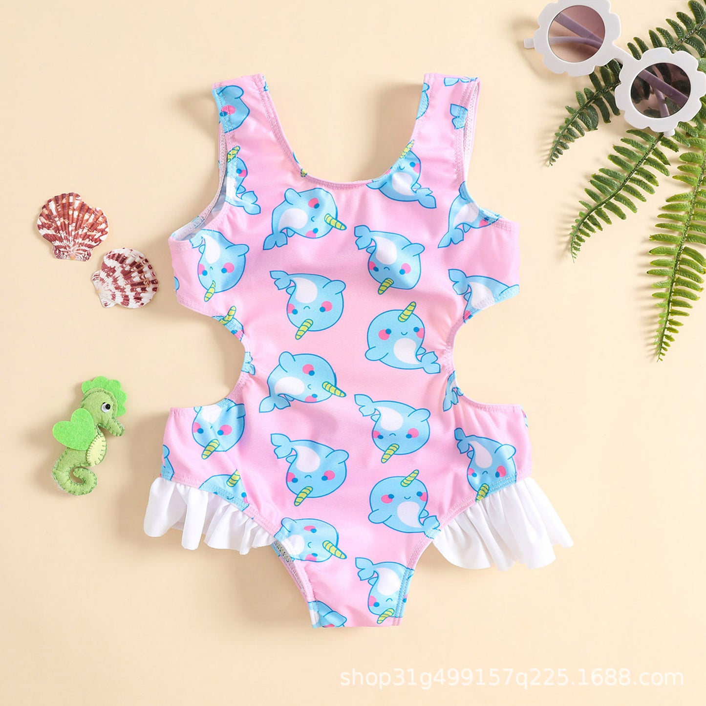 Narwhal Princess Cut-Out Swimsuit Size 1-6Y