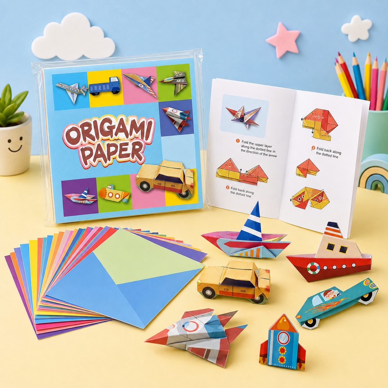 Kids Origami Paper Craft Kit – 54 Sheets & 27 Folding Designs with Instruction Book