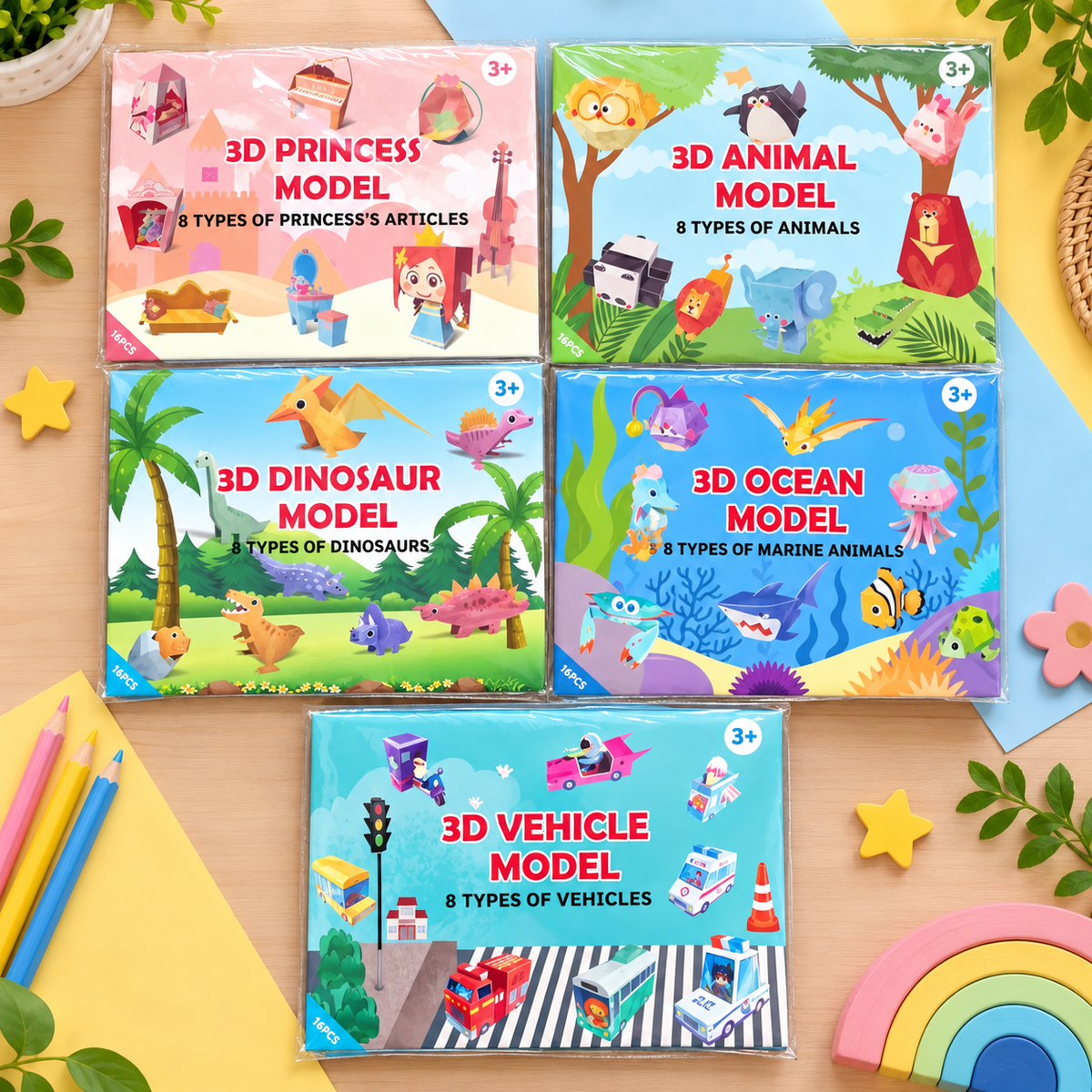 3D Paper Craft Kit for Kids – 5 Designs | 3+