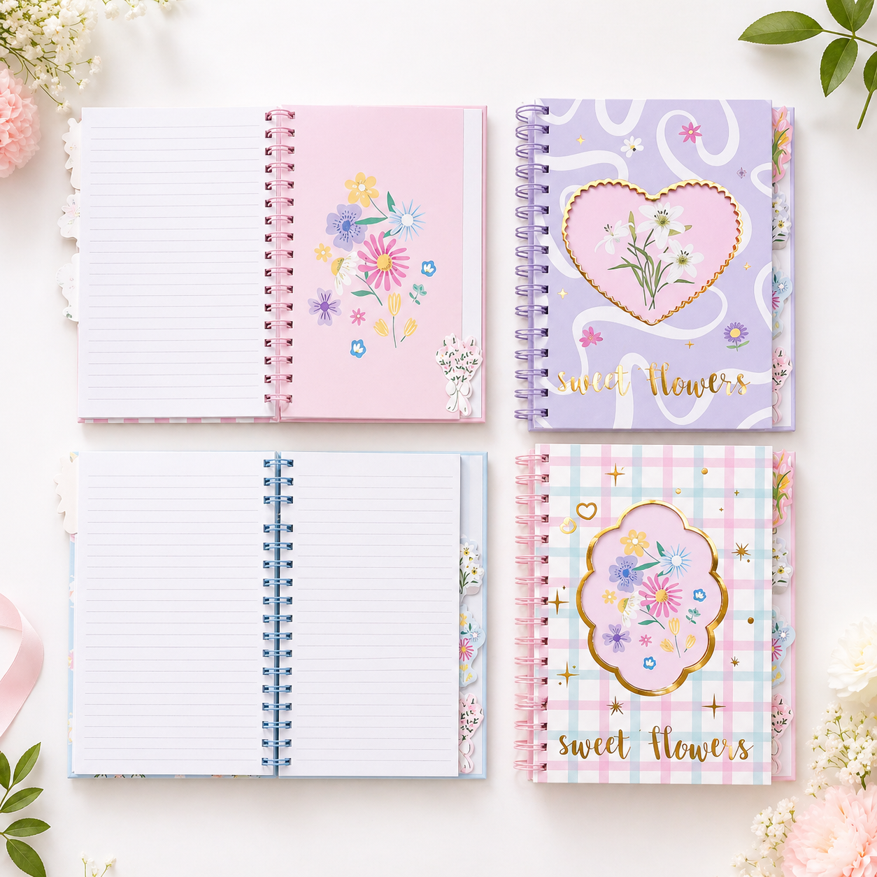 Sweet Flowers Spiral Tab Notebook | A5