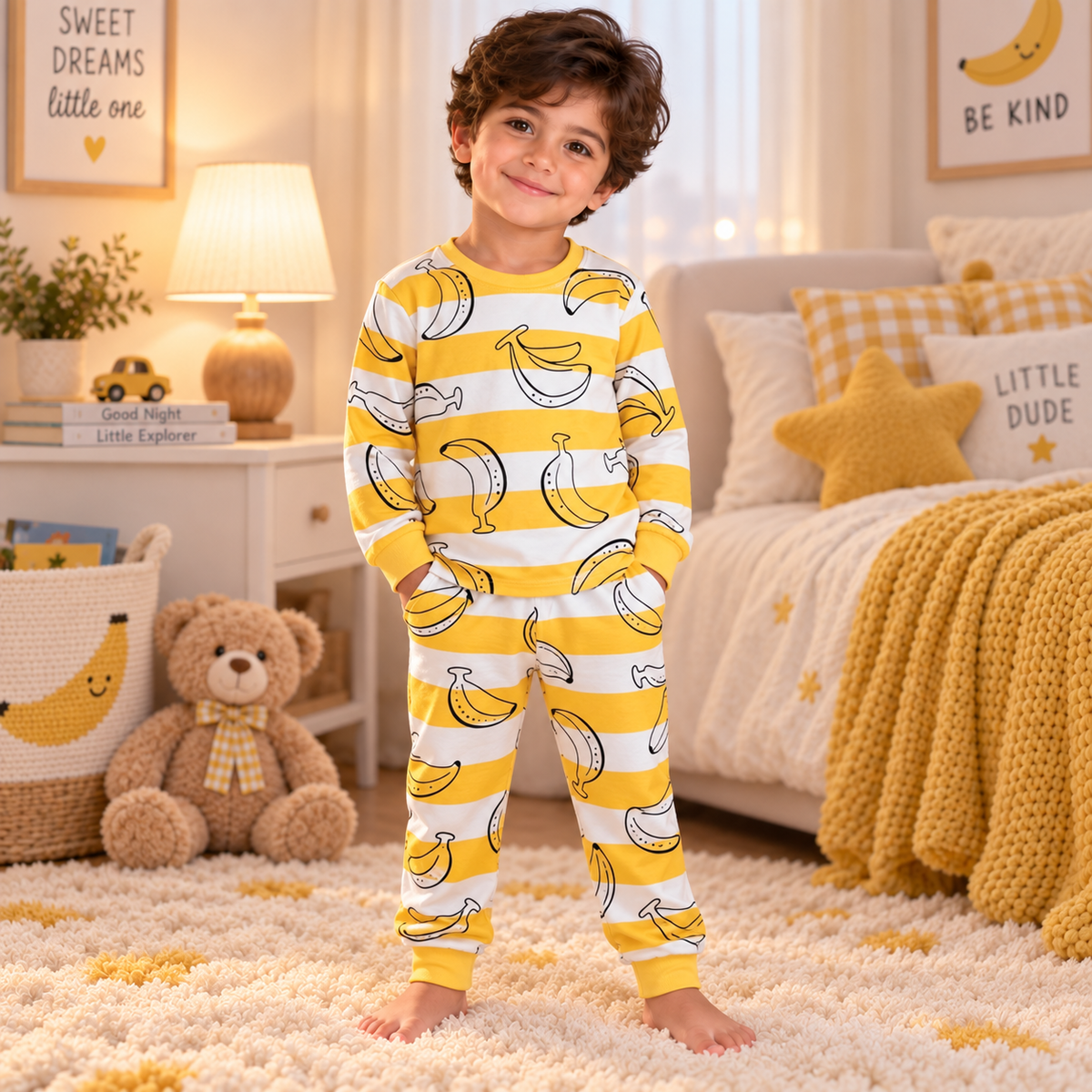 Boys’ 100% Cotton Banana Pajama Set | 1–6Y