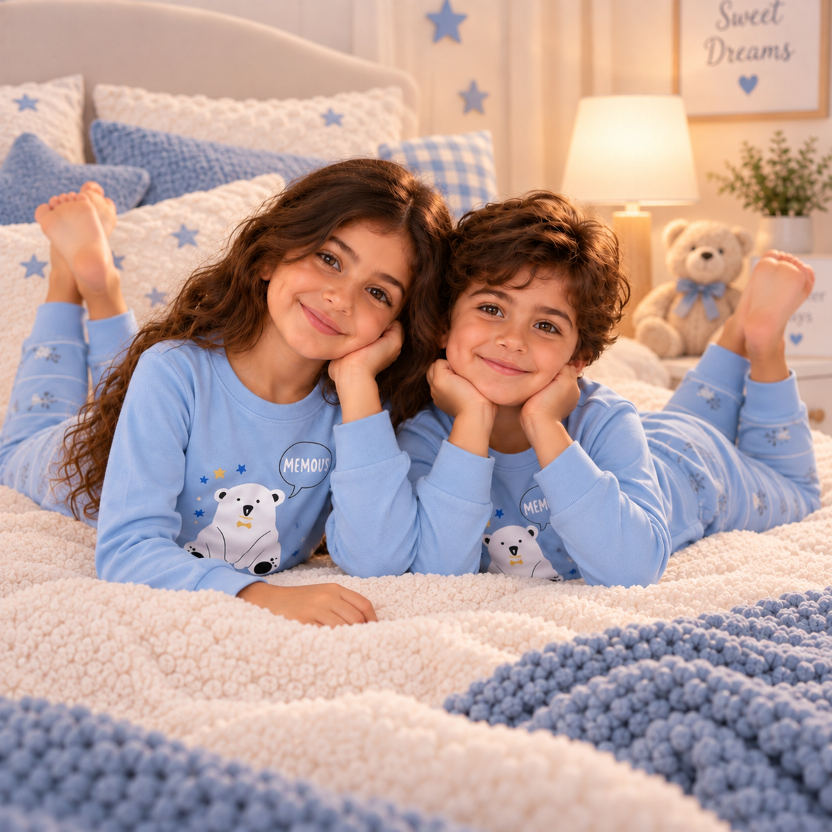 Kids’ 100% Cotton Grey Polar Bear Pajama Set | 3–14Y