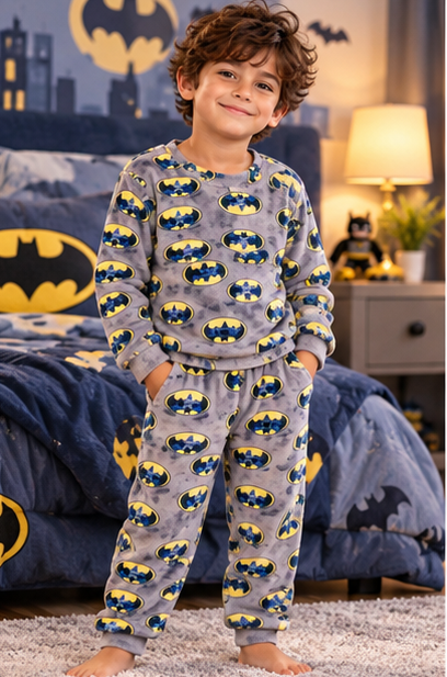 Boys’ Warm Batman Pajama Set – Grey | 4–12Y