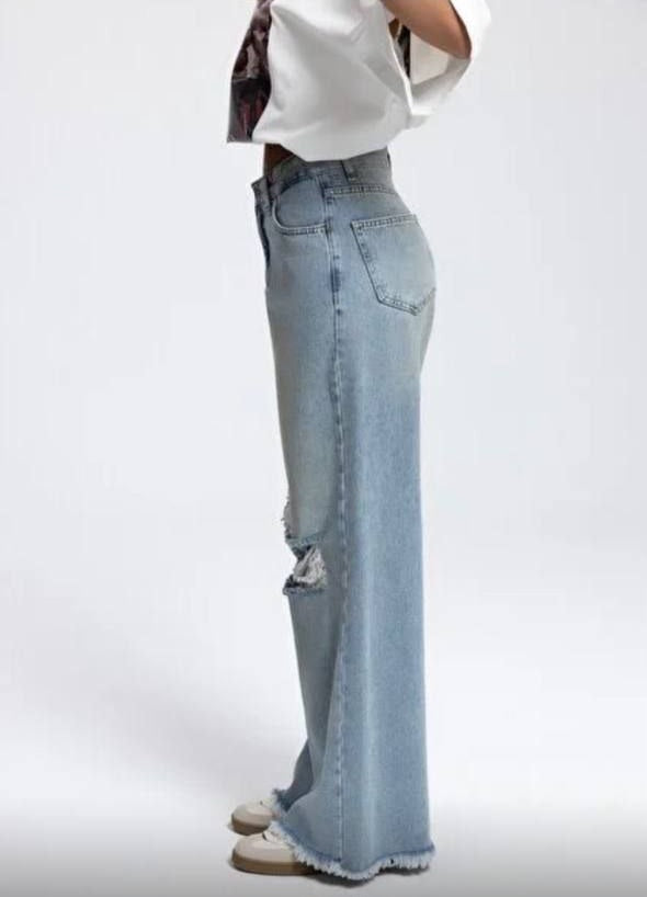 High-waisted Jeans Wide Leg Light Blue | Size 10-16y