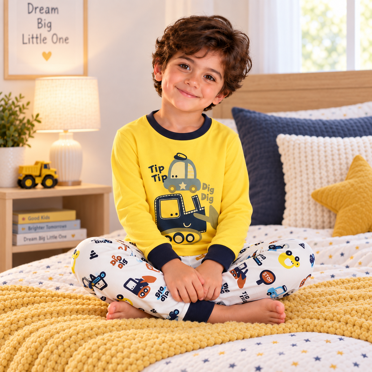 Boys’ 100% Cotton Excavator Pajama Set | 0–6Y