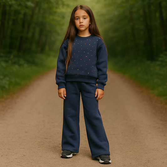Navy Blue Outfit Cotton With Fleece 3-10y