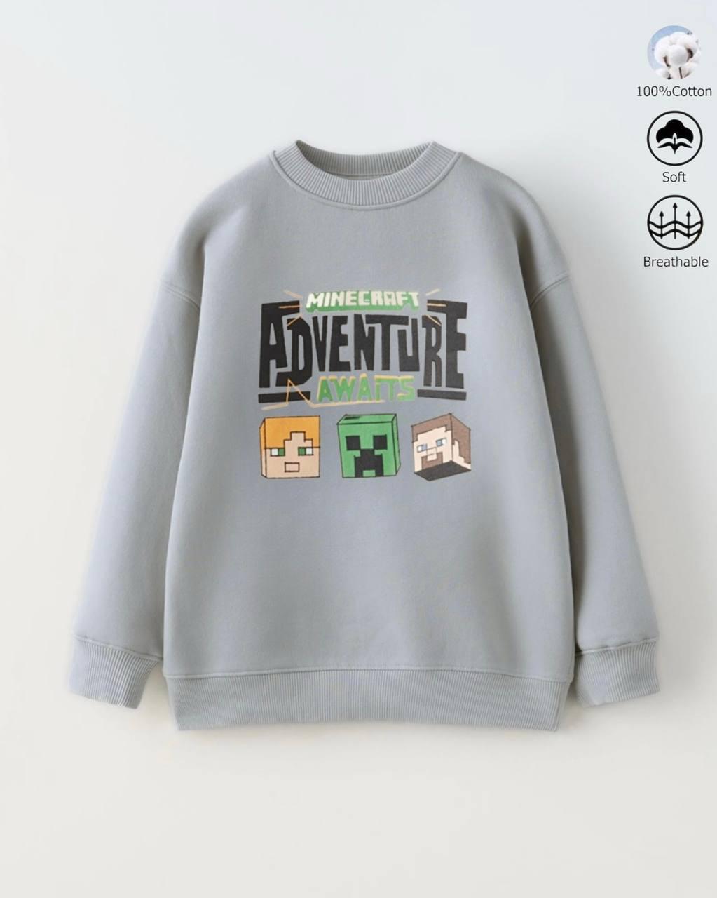 Minecraft Adventure Awaits Kids’ Cotton Sweatshirt – Gray 5-14y