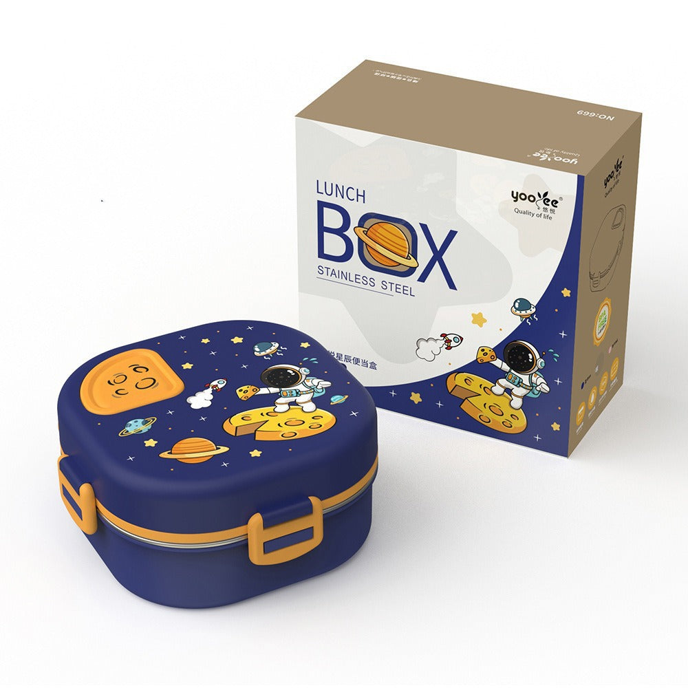 Lunch Box Bento Stainless Steel Space | +Spoon | 19×19×9cm