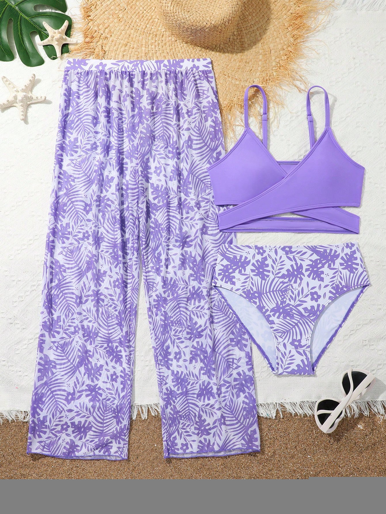 Girls 3pcs Swimwear Set – Purple | Size 5–12Y