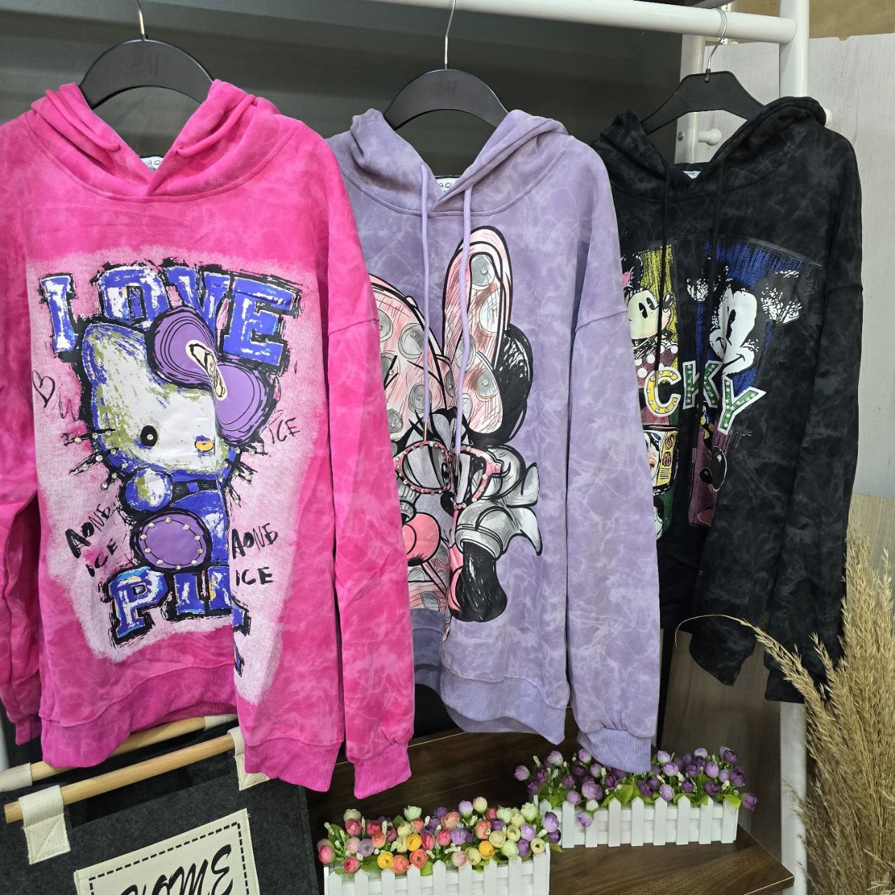 Hoodies Oversized For Kids Hello Kitty & Minnie/Mickey Mouse Design