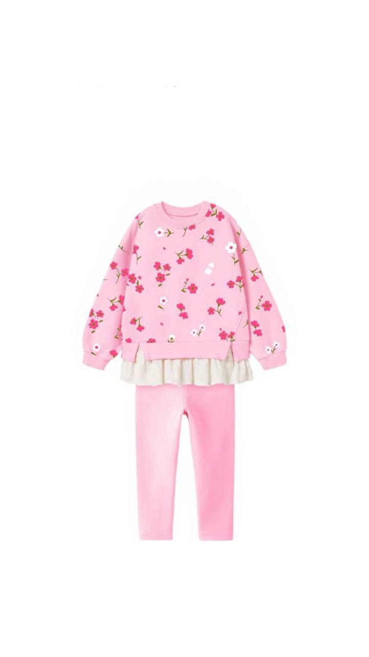 Outfit Cotton Flower Design Set Of 2 Pcs Size 2-8y