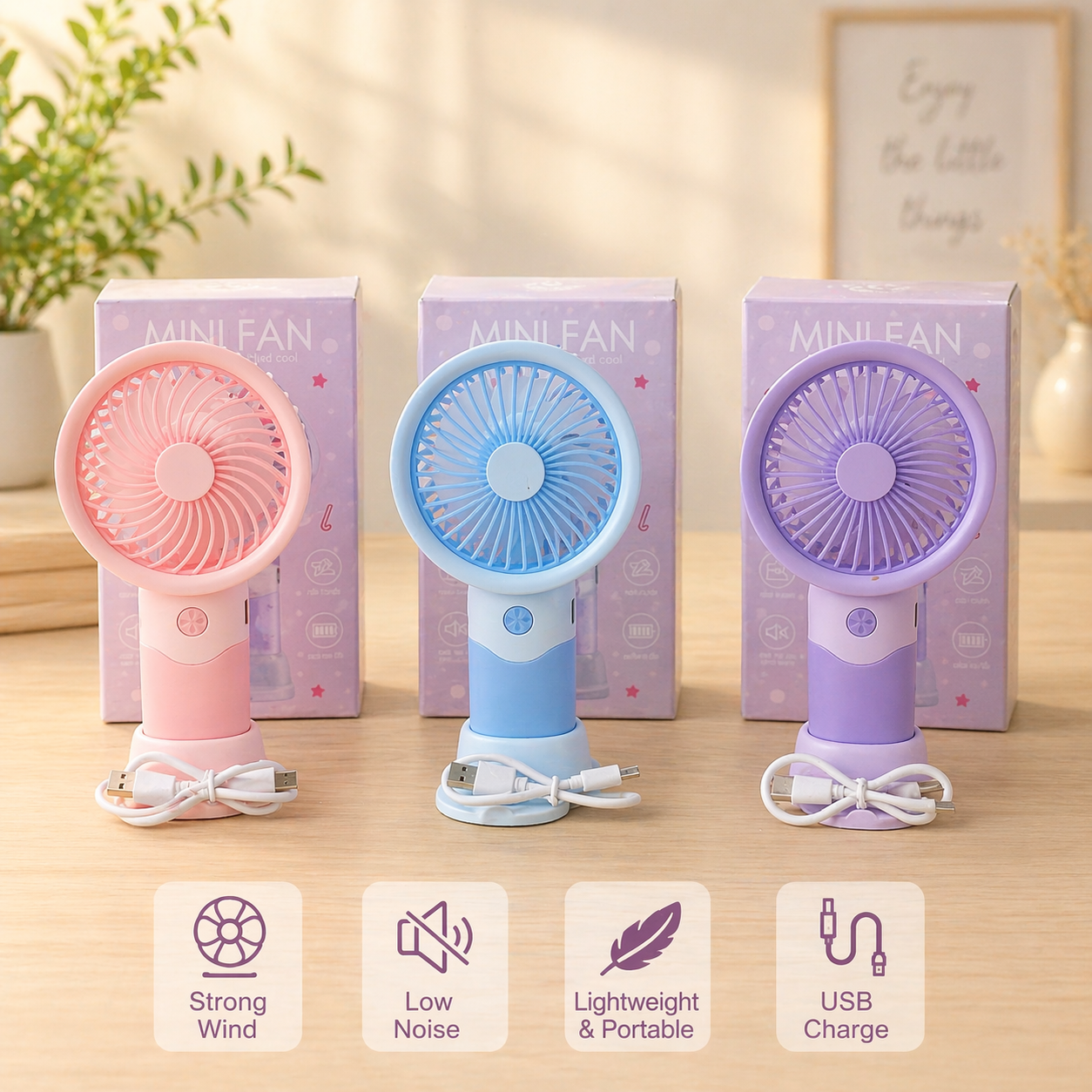 3 Colors Mini USB Handheld Fan