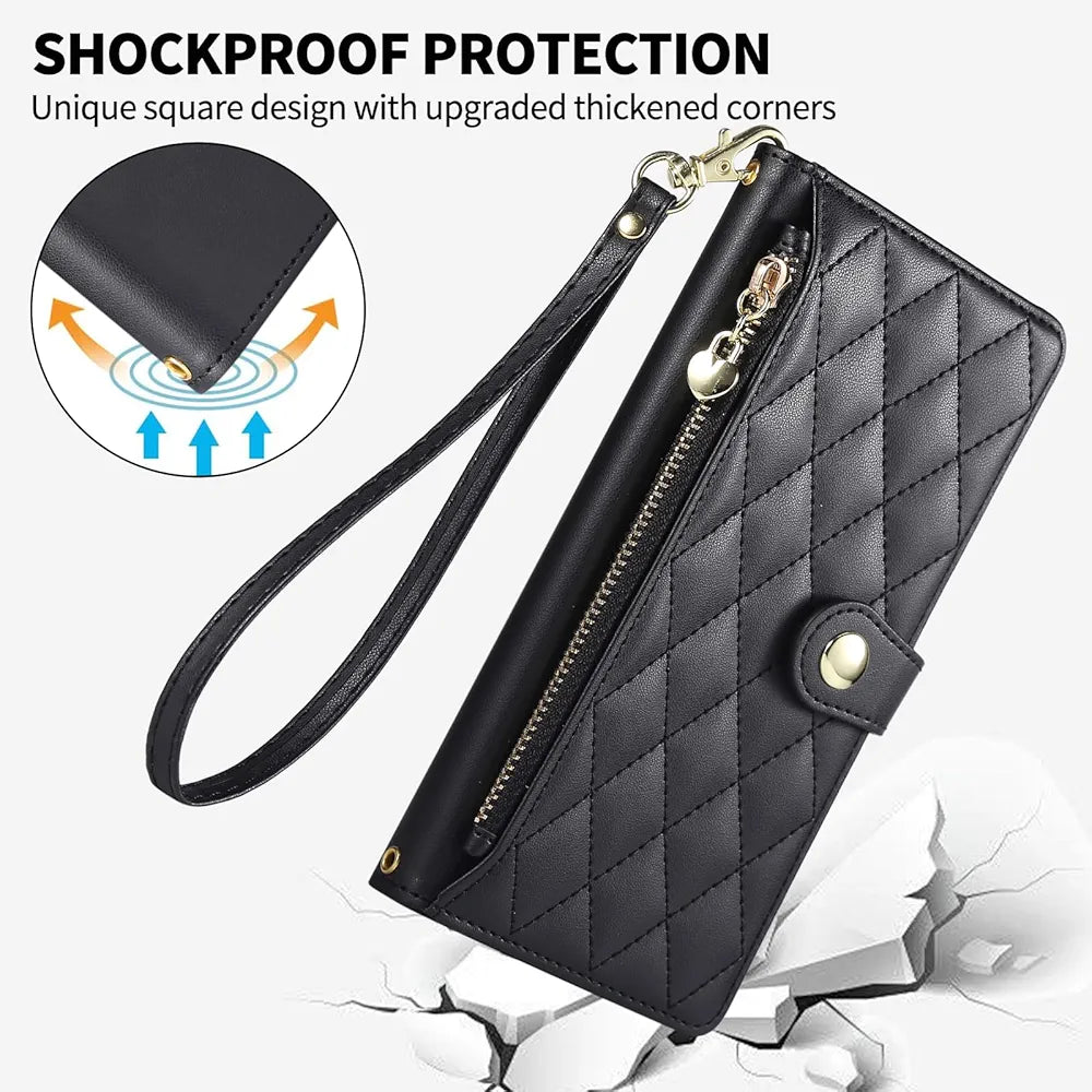 Wallet Case for Samsung Galaxy S24 Ultra | Flip Case - Wrist Strap and Crossbody Long Strap