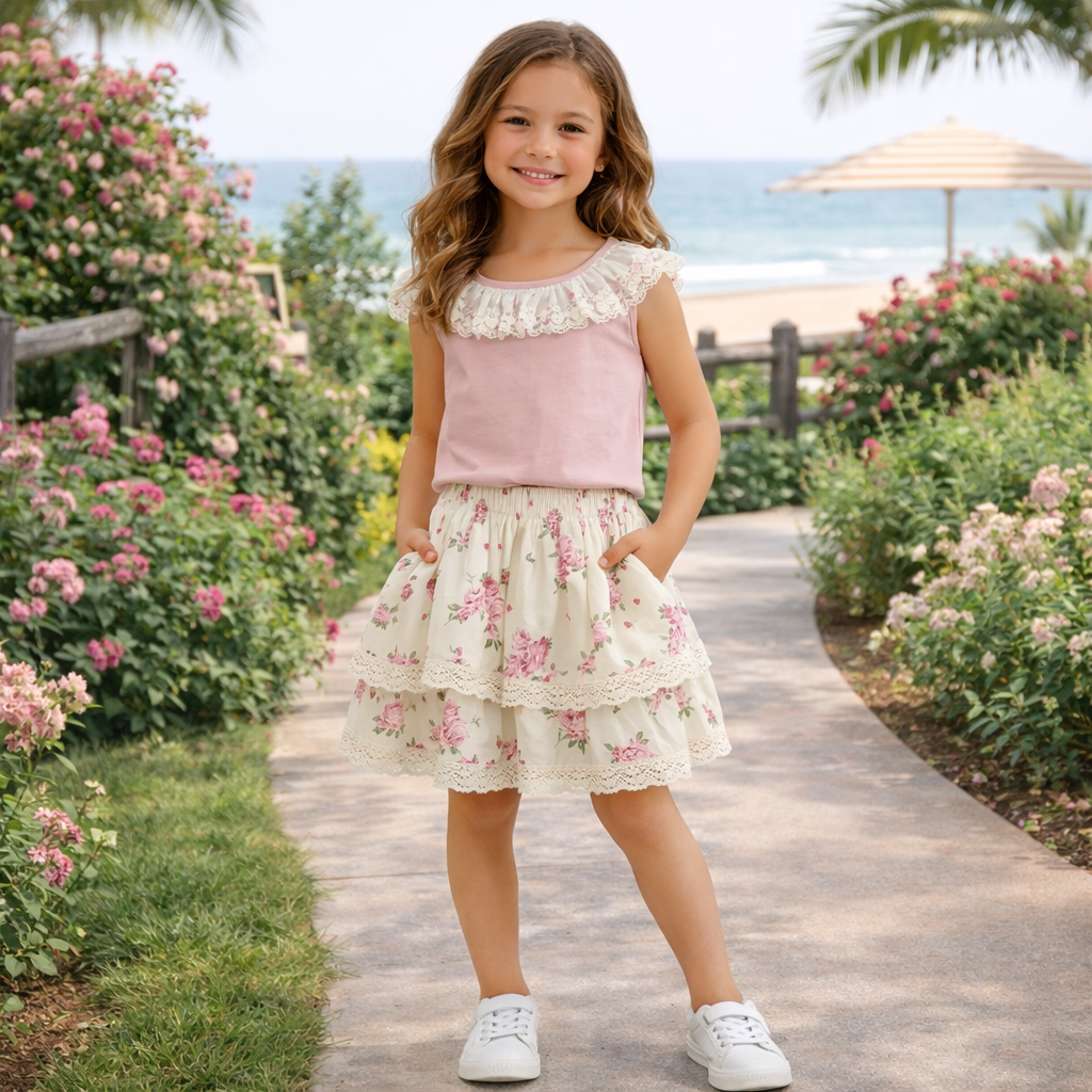 Girls Cotton flowers  Set – Soft Summer Outfit (9-10Y)