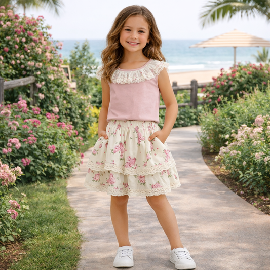 Girls Cotton flowers  Set – Soft Summer Outfit (9-10Y)