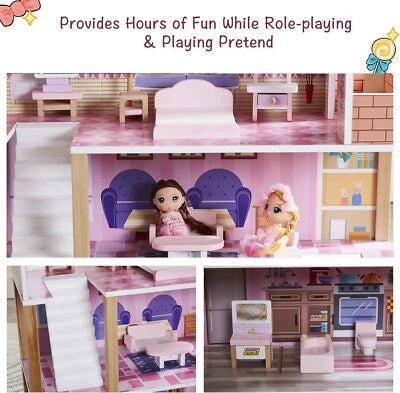 Wooden Doll House With Furniture Accessories Toy For kids