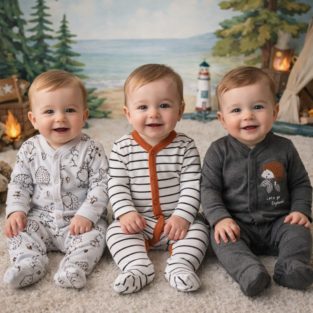 Set Of 3 Pcs Boys Babywear Hedgehog Design Size 3-12m Cotton