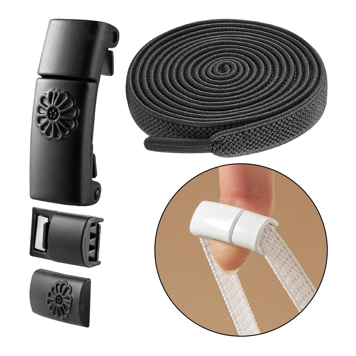 No Tie Elastic Shoelaces 100cm Black Or White