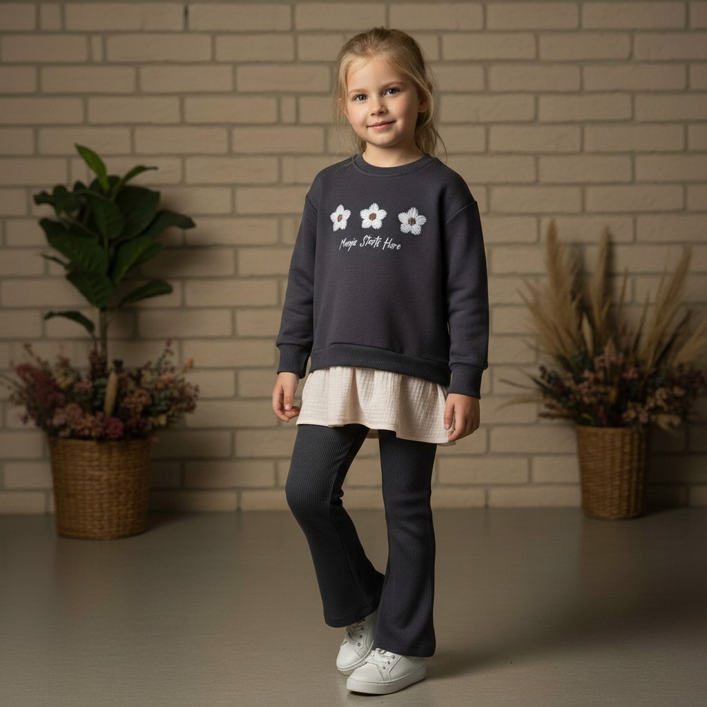 Outfit Cotton Flower Design Set Of 2 Pcs Size 2-8y