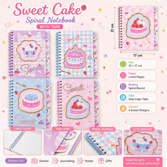 Sweet Cake Spiral Tab Notebook A5