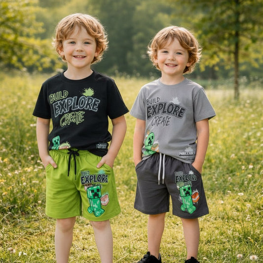 Boys Cotton Minecraft – Soft Summer Outfit | Size 3-10y