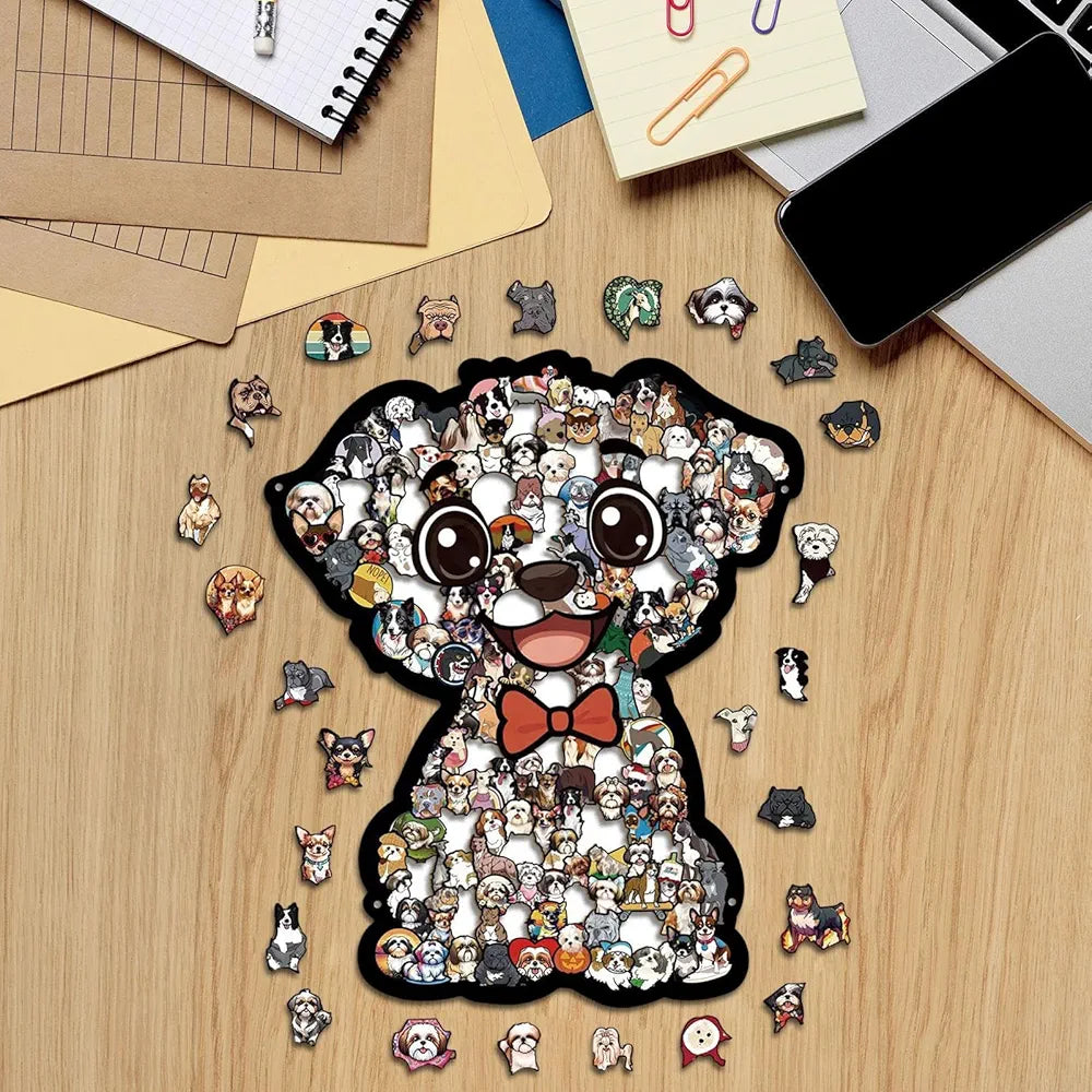 Wooden Dog Jigsaw Puzzle Figurine | 160 Pcs
