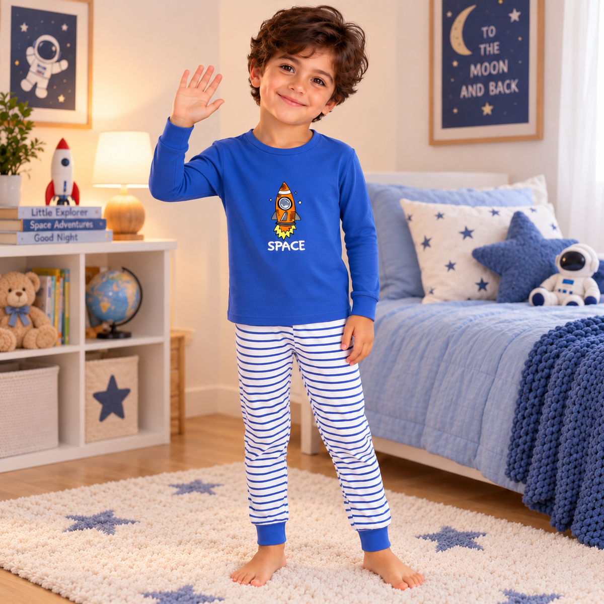 Boys’ 100% Cotton Space Pajama Set | 8–14Y