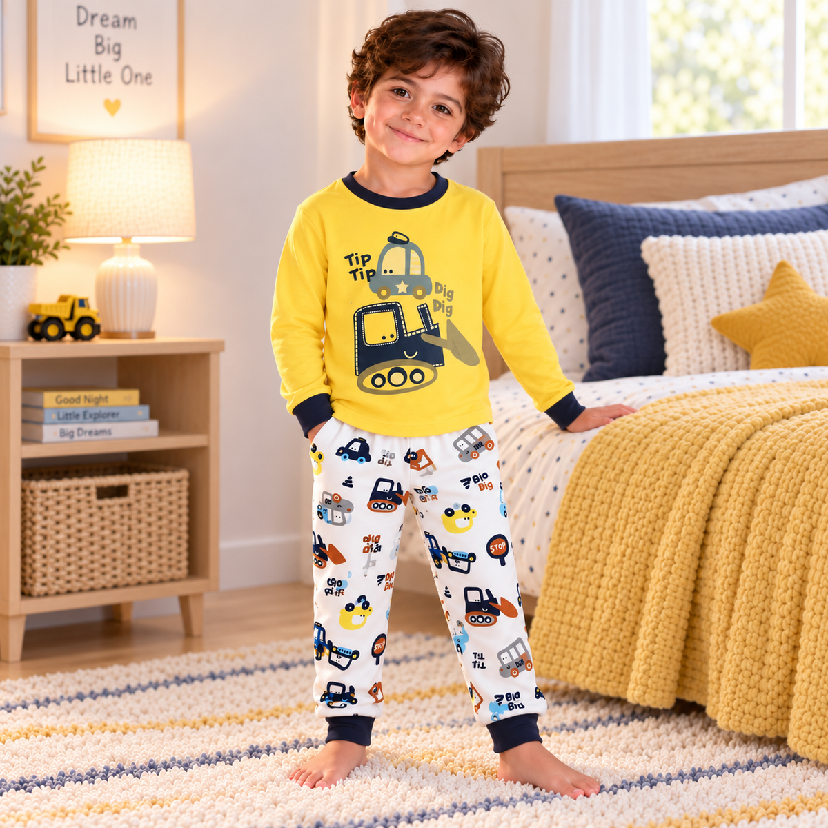 Boys’ 100% Cotton Excavator Pajama Set | 0–6Y