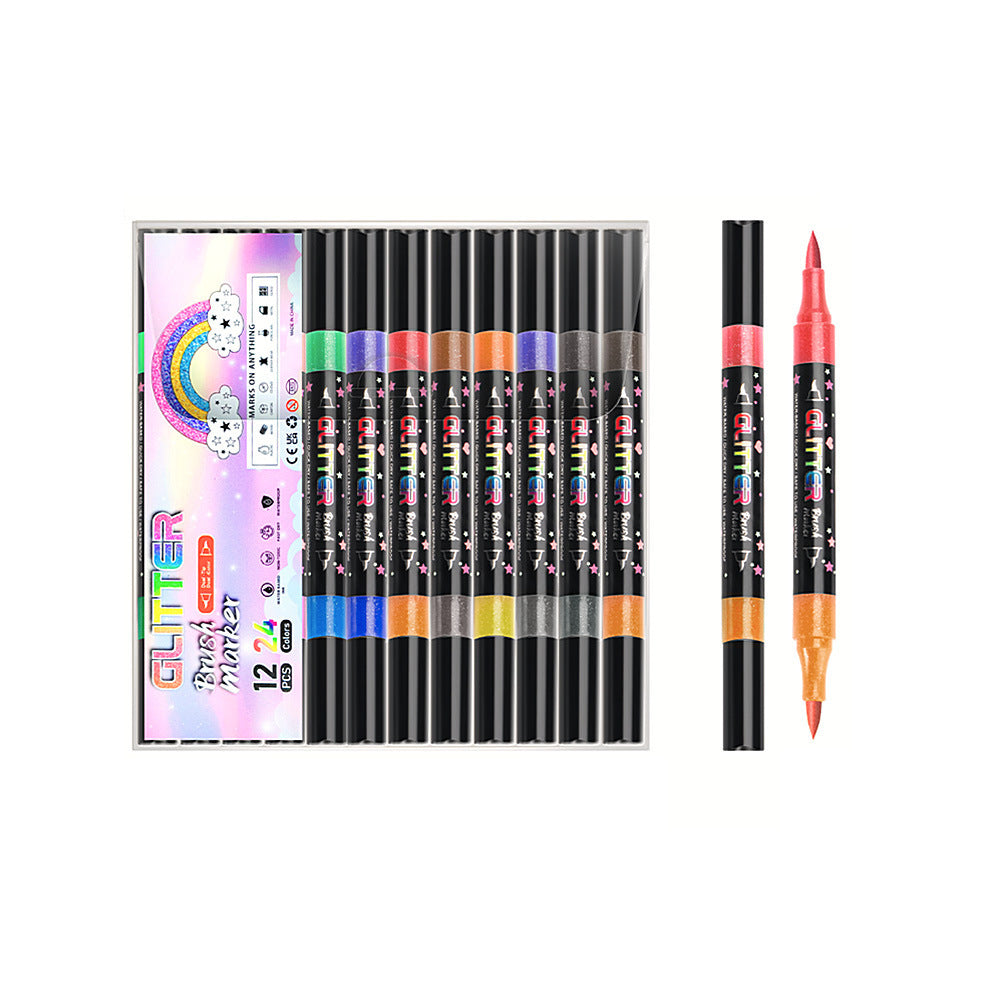 Glitter Brush Marker Set – 12pcs/24 Colors & 24pcs/48 Colors