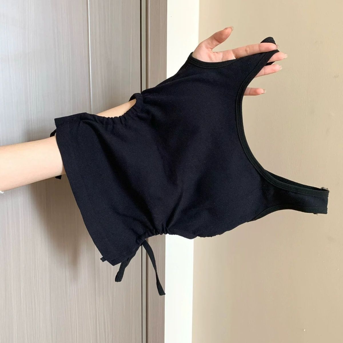 Black Ribbed Side-Cutout Tank Top for Girls | Size 2-12y