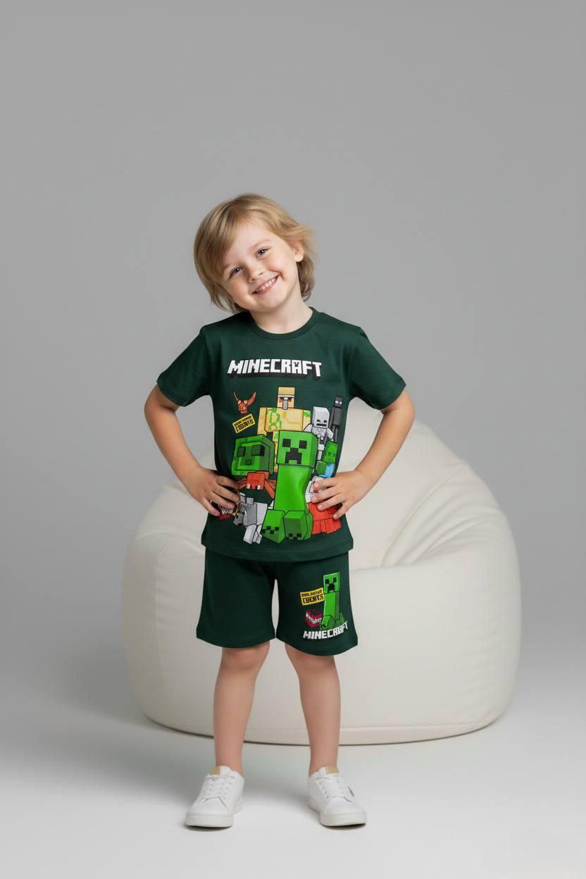 Boys Cotton Minecraft – Soft Summer Outfit | Size 3-10y