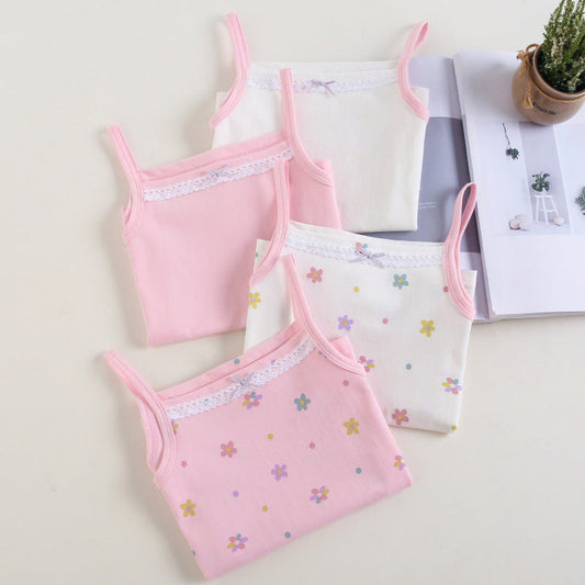 Girls Cotton Tank Tops (4 pcs) – Pink Flower | Size 2–10Y