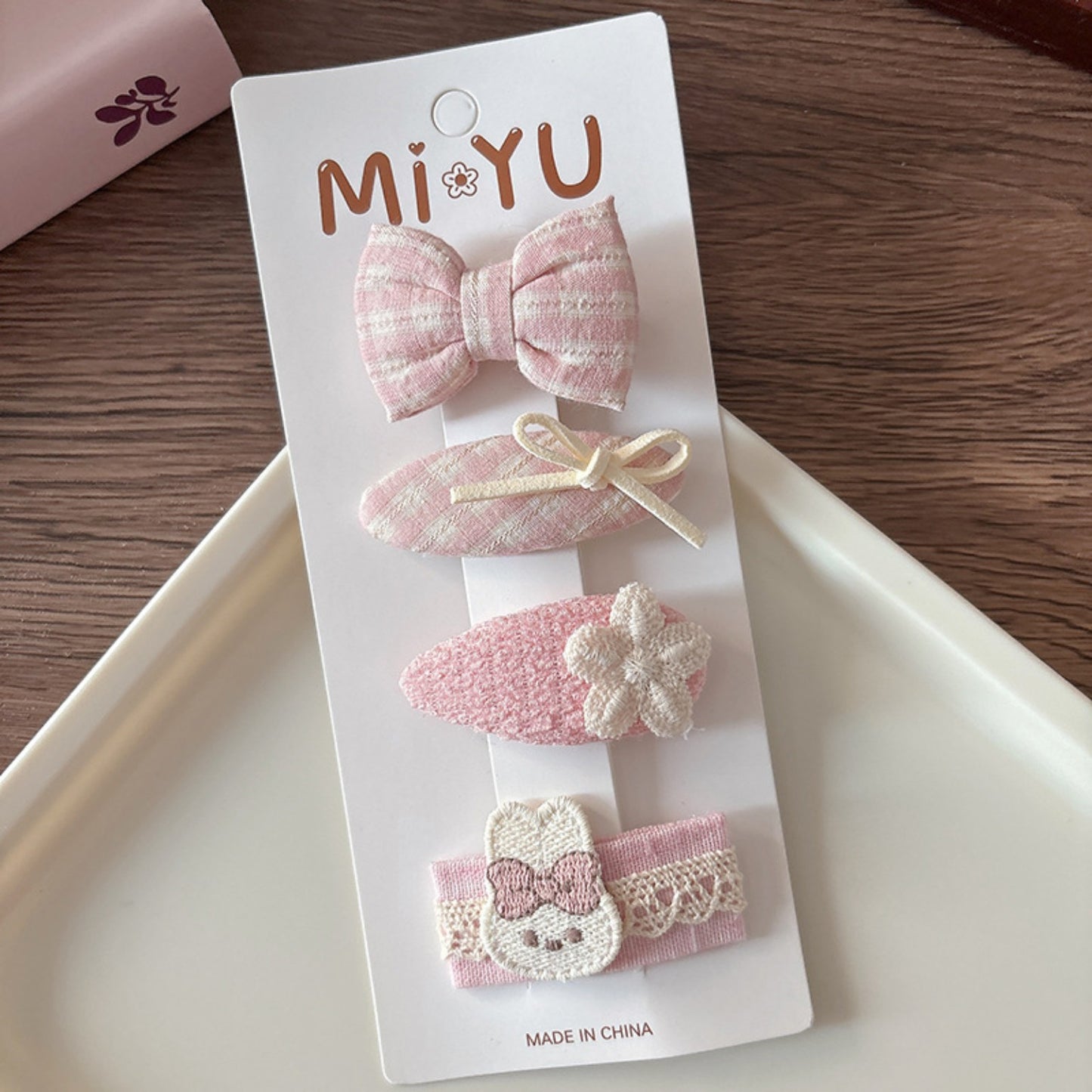 Cute Pink Hair Clips Pack - Set for Girls | 4pcs