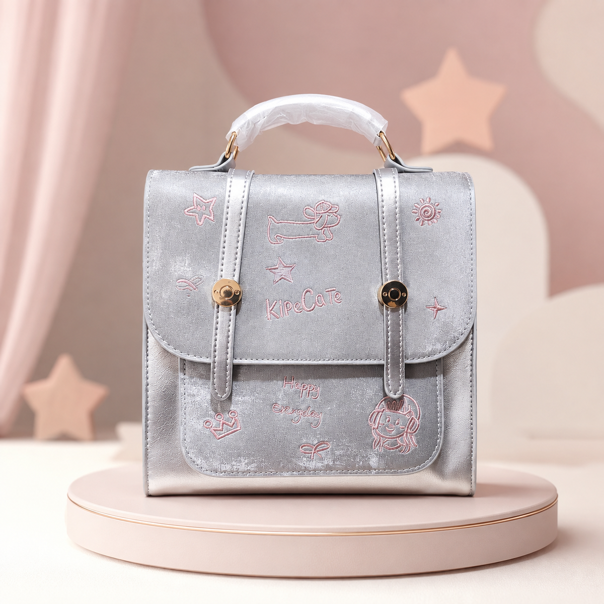 Cute Cat Embroidered Hight Quality Mini Backpack – Silver