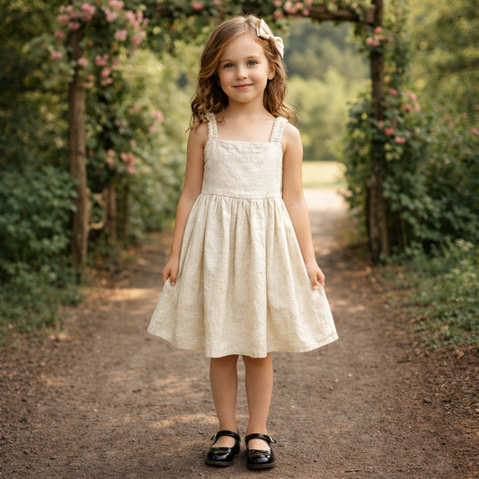 Girls Cotton Linen  Dress  - Soft Summer Wear  (9-10y)