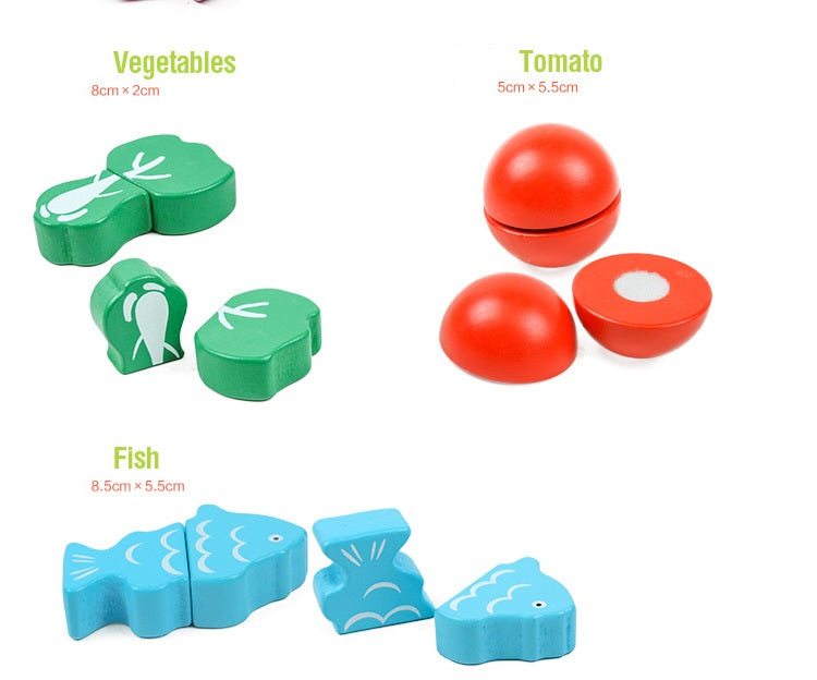 Wooden Fruit & Vegetable Cutting Play Set with Storage Bucket | 2+