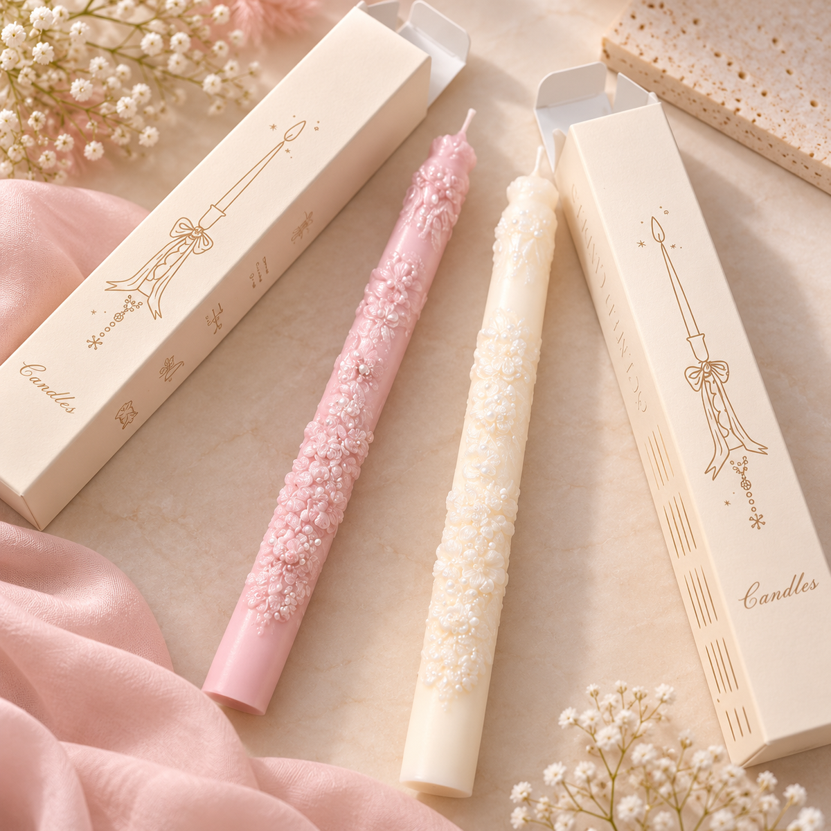 Elegant Floral Taper Candle | 2 Colors
