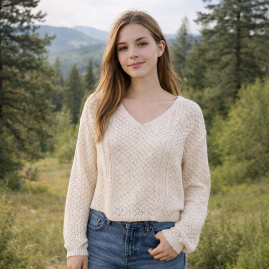 Cream Crochet Knit Top Size M