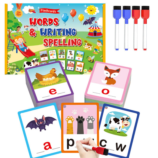 Words & Spelling Educational Flashcards Set – 100 Cards + 4 Pens | 3+| Size 13×9×5.5cm