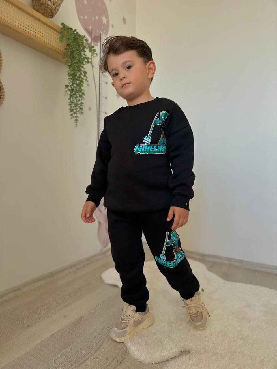 Blue Minecraft Outfit Cotton Qith Fleece 3-10y