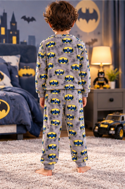 Boys’ Warm Batman Pajama Set – Grey | 4–12Y