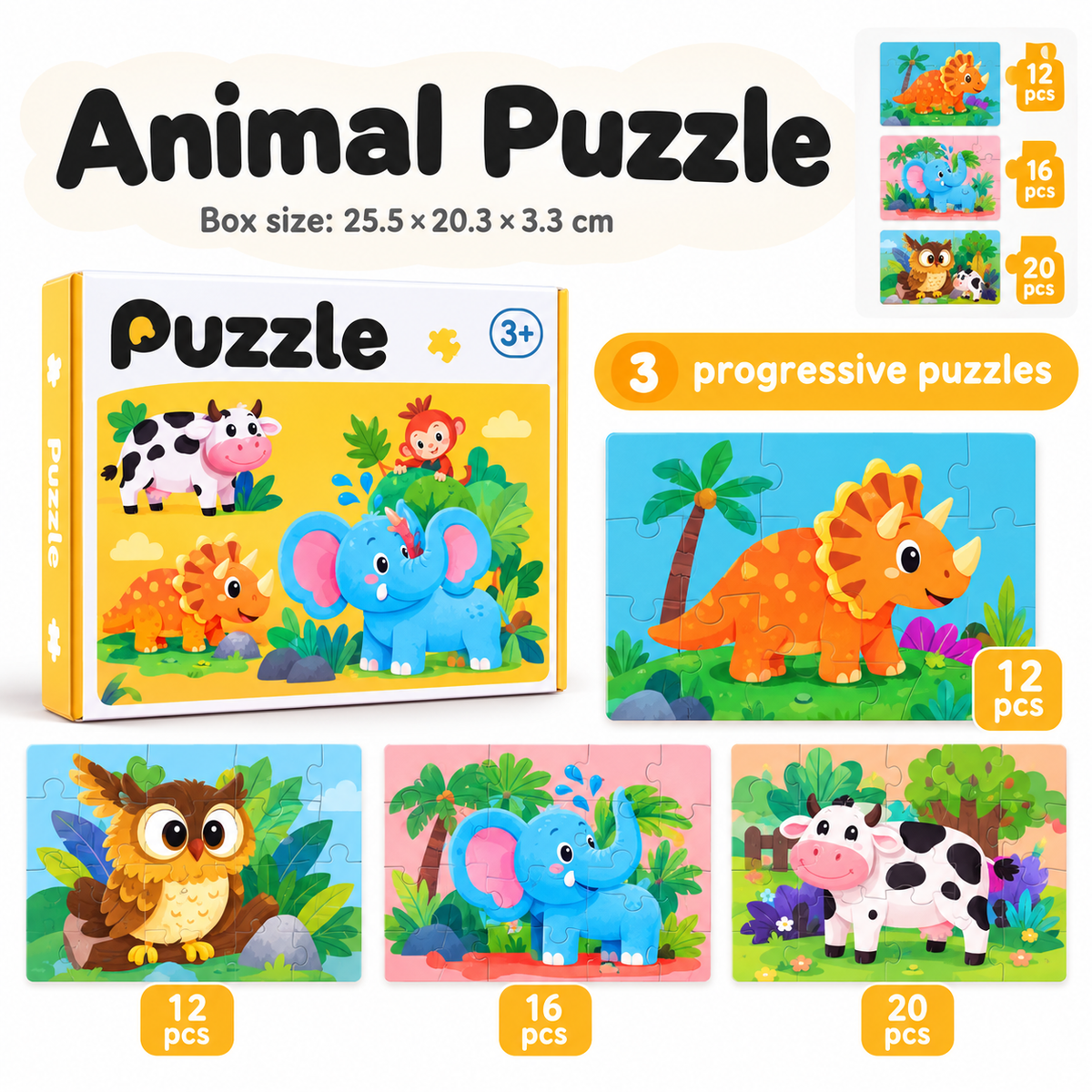 Progressive Educational Puzzle Set for Kids | 3+