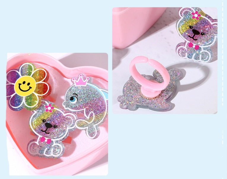Girls Glitter Ring Set in Heart Gift Box 3 Designs | Ages 3+