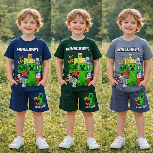 Boys Cotton Minecraft – Soft Summer Outfit | Size 3-10y
