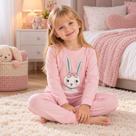 Girls’ 100% Cotton Bunny Pajama Set | 8–14Y