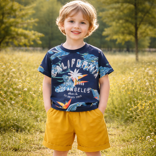 Boys Cotton Palm – Soft Summer Outfit (7–8Y)